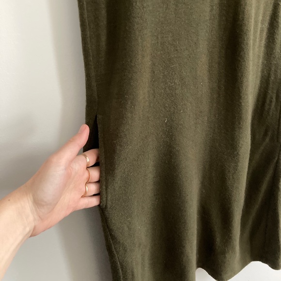 meg Olive Green Wool Designer Turtleneck Dress - Picture 3 of 8